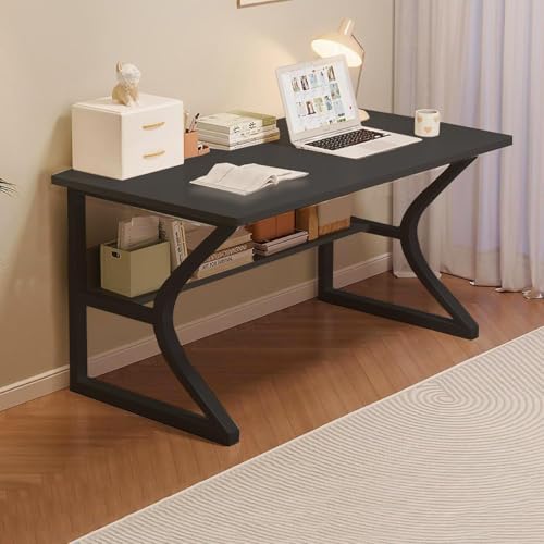 Image of Klaxon Wood and Metal Study Table with Open Shelf, 150 cm Computer Desk and Writing Table for Home Office and Students, Engineered Wood Top with Metal Frame, 1 Year Warranty, (Arko Black Ins)