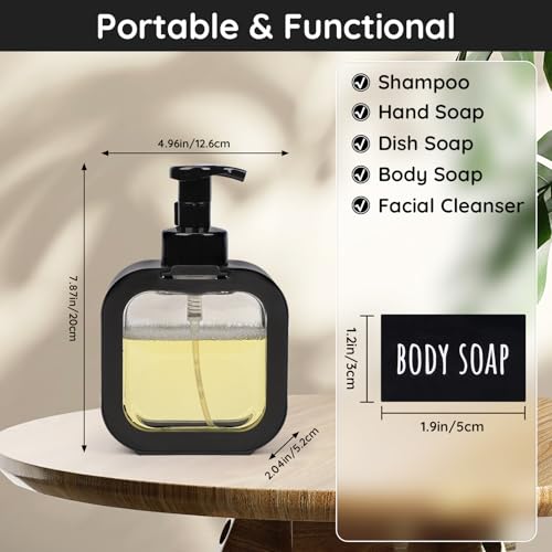 Segbeauty 16.9oz Foam Pump Bottle Set, 4 Packs 500ml Refillable Plastic Foaming Soap Dispenser, Empty Foaming Plastic Soap Dispenser Square Hand Soap Bottles with Foaming Pump for Modern Kitchen Sink2
