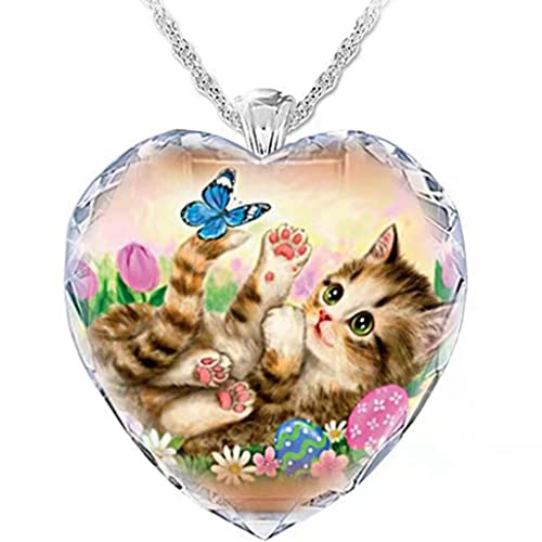 Jude Jewelers Heart Shaped Transperant Acrylic Resin Platic Cute Cat Butterfly Holiday Party Pendant Necklace - Main Image