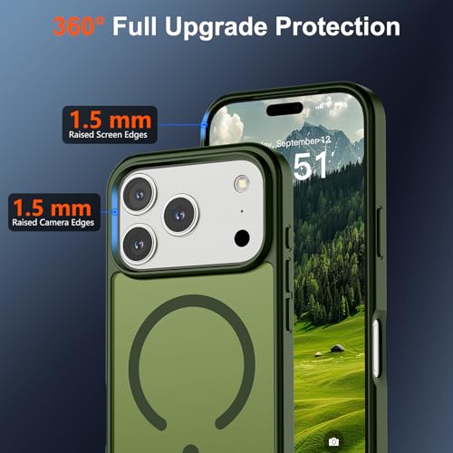 Image of SUPFINE Magnetic for iPhone 17 Pro Case (Compatible with MagSafe)(Military Grade Drop Protection) Translucent Matte Shockproof with Anti-Fingerprint Phone Cover,Cangling Green