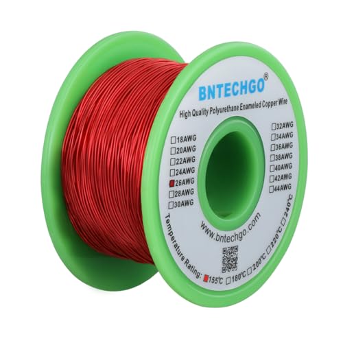 Image of BNTECHGO 26 AWG Magnet Wire 8 oz Red Enameled Copper Wire 0.0157 inch(0.40mm) | 26 Gauge Enameled Copper Coil Wire Widely Used For Transformers, Inductors, Speakers, Electromagnets, Educational Experiments