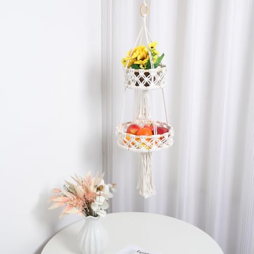 UPKOCH Makramee Blumenampel Hänger Boho Wandbehang Aufbewahrungskorb Geflochtener Korb Blumenkorb Baumwollseil Hängender Blumentopf Obstkorb Wand Vase für Landhaus Deko Böhmische Wanddeko - 10