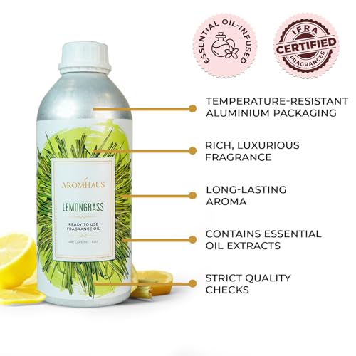 Image of Lemongrass Fragrance Oil 1L | Ready-to-Use Aroma Oil for Diffusers, Vaporizers & Oil Warmers | Luxurious Long-Lasting Home & Spa Fragrance | IFRA Certified | Infused with Essential Oils