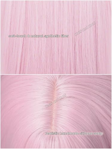 Image of Long Straight Light Pink Anime Cosplay Wig 39'' Pastel Pink Wigs with Bangs | Pink Virtual Singer Costume Wigs for Women Halloween Party Daily