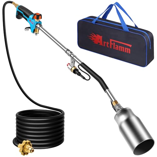 Image of ARTFLAMM Portable Propane Torch Weed Burner Kit with Storage Bag, High Output BTUs & 10 FT Hose, Self Igniter Weed Flame Torch for Campfires,Roofing,Melting Snow and Ice,Road Marking