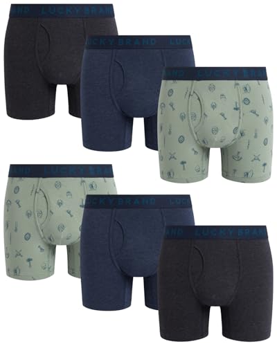 Lucky Brand Mens Boxer Briefs - 6 Pack Soft Stretch Mens Underwear with Functional Fly Pouch Boxers for Men (Sizes: S-2XL)