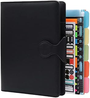 HXRTANGS PU Leather Notebook A5, 6-Ring Binder Journal Refillable Loose Leaf Business Notebook with Pockets / Pen Holder / Accessories, 100gsm Lined Paper 80 Sheets / 160 Pages, Black