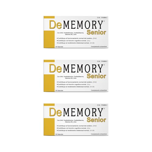 DeMemory Senior 30 Cápsulas – Pack de 3 Unidades - Tratamiento para 3 Meses - Contribuye al Funcionamiento Normal del Cerebro en Personas Mayores - con DHA, Fosfolípidos, Vitamina B5 y Zinc