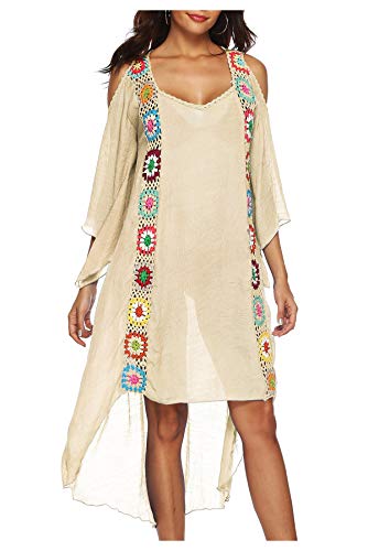 Wander Agio Womens Swimwear Cover up Swimsuit Beach Bikini Coverups Printing Dark Beige