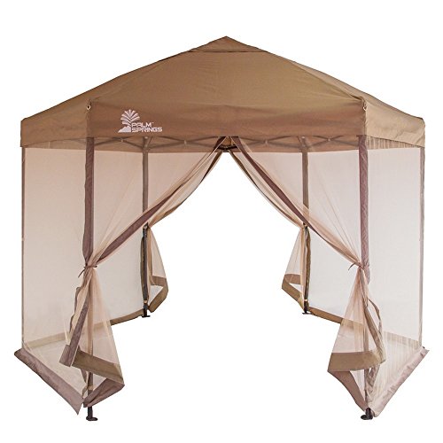 Palm Springs Hexagonal Pop Up Canopy Gazebo Tent with Mosquito Mesh Walls