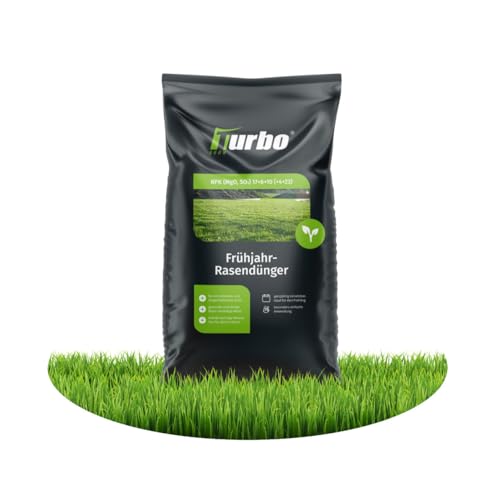 Turbogrün Rasendünger Frühjahr 5kg, gesunder Rasen verdrängt Moos, Ideal für Frühjahr und Sommer, geeignet für Streuwagen, staubarmes Granulat, Rasen dünger