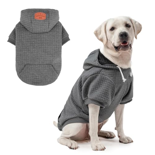 Image of BEAUTYZOO Dog Hoodies Sweater for Large Dogs,Waffle‑Like Laminated Pet Coat | Warm Dog Sweatshirt with Pocket & Leash Hole,Pullover Clothes for Girl Boy Dogs,Stretchy & Easy‑On‑Off,Labrador & Great Danes