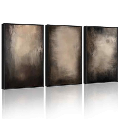 PHOPAGO Abstract Framed Wall Art Earthy in Deep Brown and Beige Tones Modern Art Decorative Keep Clam Bedroom Hallway Home Decor - 12x16in Black Framed