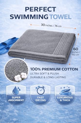 Image of Fitness Mantra Cotton Bath Towel 650 GSM | Heavyweight, Soft & Absorbent | Quick Dry | Large 30 x 60 Inch Towel for Daily Bath Use | 1 Peace| Grey|