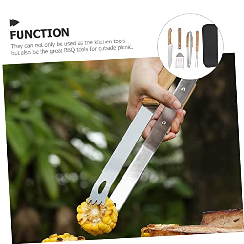 Set portátil de herramientas para barbacoa de acero inoxidable y madera miniatura 3
