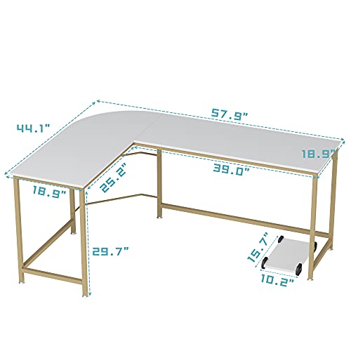 Image of Teraves Reversible L Shaped Desk White, 57.9 inch Corner Gaming Computer Desk
