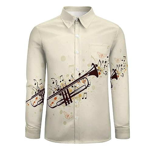 Trumpet and Notes Mens Long Sleeve Shirts Casual Button Down Shirts for Men Summer Beach Tees with Pocket3