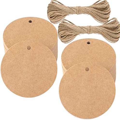 100PCS Round Gift Paper Tags - 5CM High-end Metallic Gold Thank You Tags 300g/m² with String as Wedding Favours Tags
