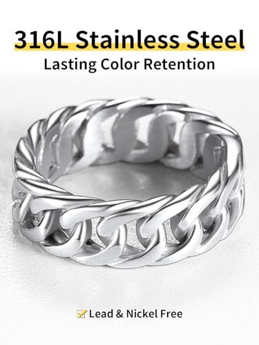 ChainsHouse Stainless Steel Band Cuban Link Ring for Men Women, 6.4MM-7MM Wide, Size 07-14, with Gift Box3