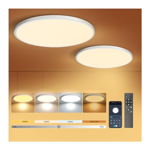 Aphyni Flache LED Deckenleuchte 3000-6500K, Dimmbar mit Nachtlicht, IP44, Ideal für Schlafzimmer, Küche und Arbeitszimmer