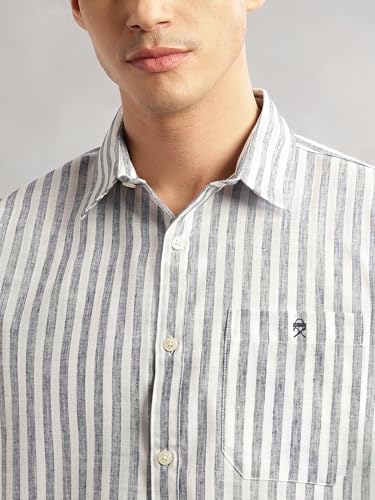 Image of Thomas Scott Men's | Stripes | Full Sleeve | Regular Fit | Linen Blend | Spread Collar | Casual Shirt