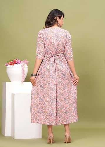 Image of Maternity Feeding Kurti for Women | Cotton Blend Anarkali Dress with Nursing Zip for Pre & Post Pregnancy