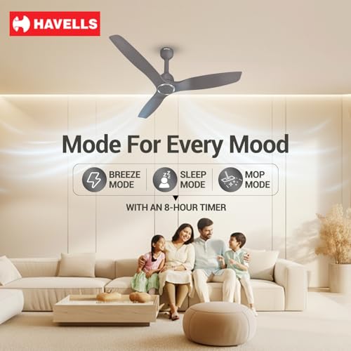 Image of Havells Stealth Slim BLDC 1200 mm Ceiling Fan | Remote Controlled, High Air Delivery Fan | 5 Star Rated, Upto 50% Energy Saving, Reverse Rotation, 2 Year Brand Warranty | (Pack of 1, Stone Grey)