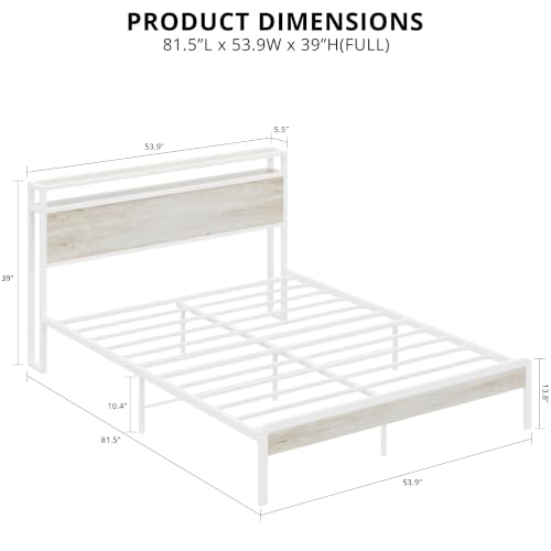 Image of LIKIMIO Full Size Bed Frame with 2-Tier Storage Shelf Headboard