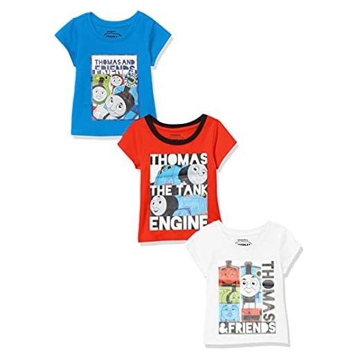 Thomas and Friends Boys' Short Sleeve T-Shirt, 3 Pack Tees, White Blue Red, 4T
