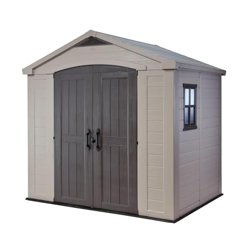 8x6 Ft All-Weather Storage Shed with Skylight,Window,Built-in Ventilation,Walls, & Lockable Double Doors for Patio Furniture Lawn Mower Tools and Bike Storage Lockable