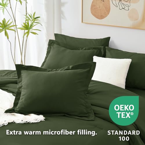 CozyLux King Size Comforter Set Olive Green, 7 Pieces Bed in a Bag King Comforter Set with Sheets, Bedding Set with Down Alternative Comforter, Fitted Sheets, Flat Sheets, Pillow Shams and Pillowcases
