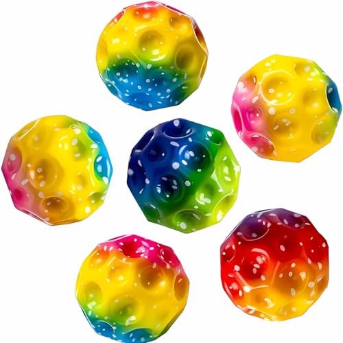 Image of Mashes Rainbow Color Moon Ball - Bouncy, Colorful Rubber Ball with Bright Colors - Fun Outdoor Toy for Kids (Pack-3)