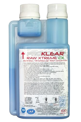 PROKLEAR Rinseless/Waterless Concentrate Dilutable 200 Times RAW Xtreme CX Carnauba Wax Dry Car Wash Concentrate , 250ml - 100 Washes Makes 50 liters