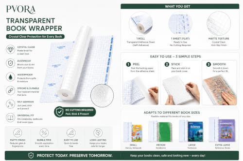 Image of Transparent Self Adhesive Book Cover Sheets, Book Cover Roll, Clear Waterproof Cover Film, Notebooks & Textbooks, 3 Sizes (Small 25x34cm, Medium 30x43cm, Large A4 34x47cm), 30 Pcs