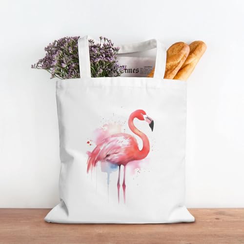 Pink Flamingo Watercolor Large Canvas Tote Bag Cute Travel Shoulder Bag Reusable Washable Shopping Grocery Bags For Women Men3