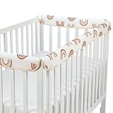 CLYCSRC 3 in 1 Crib Rail Covers for Teething,Soft Breathable Anti-Collision Crib Teething Rail Cover Edge Protector Strip(2025 New) (Kahki-Rainbow)