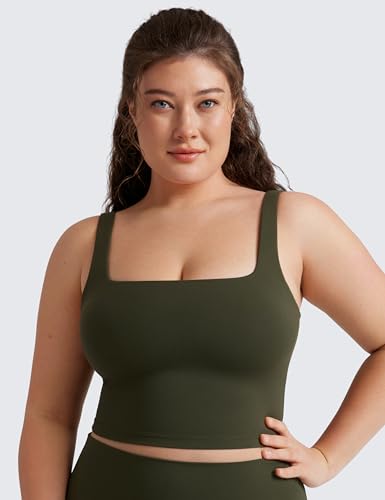 Image of CRZ YOGA Butterluxe Square Neck Crop Tank Top | Light Support, Removable Pads, Yoga, Extremely Soft, Wide Straps, Longline Sports Bras for Women
