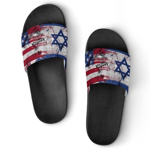 Vintage Israel U.S. Flag Non Slip Slides Sandals for Women Men Quick Drying Shower Shoes for Bathroom Pool Beach