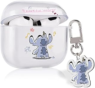 Cute Anime Case for AirPods 3,Cartoon Case with Funny Kawaii Stich Keychain for Women Girls Kids,Unique Clear Shockproof Protective Soft Silicone Cover for Airpods 3rd Generation