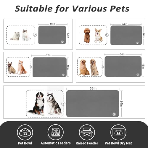 Pet Feeding Mat - Absorbent Dog Mat for Food and Water, No Stains Cat Bowl Mat, Easy to Clean Pet Placemats, Quick Dry Dog Water Dispenser Mat for Messy Drinkers | Paw Dark Grey 12"x 19" - Image 5