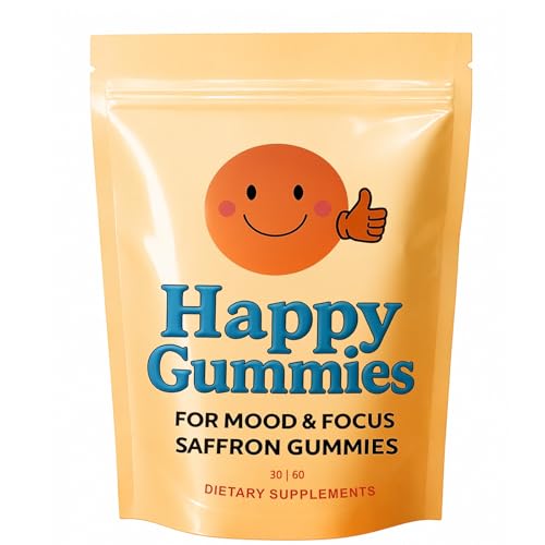 Saphire Happy Gummies Calm & Focus Support Gummies Sugar-Free Saffron Chews with Passion Flower & Chamomile Daily Mood Balance Supplement 60 Count(30-Day Supply).(1)