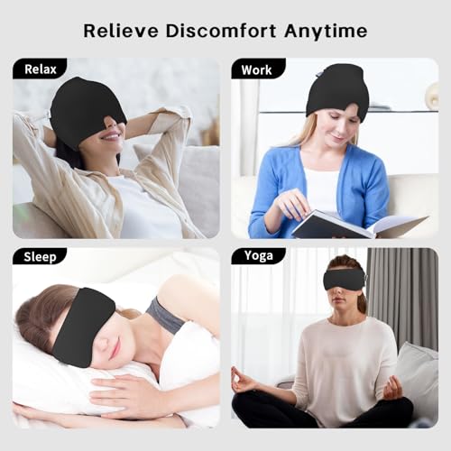 Image of my novel things Migraine Relief Cap, Headache Relief Cap 2PCS with Gel Cooling Eye Mask, Hot Cold Therapy Ice Cap, Cold Compress for Head Sinus, Puffy Eyes, Tension and Stress Relief