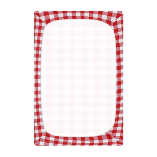 Image of Red White Gingham Plaid Crib Sheets Soft Breathable Fitted Baby Crib Sheets Mattress Cover for Girls Boys, 52 inch x 28 inch x 9 inch