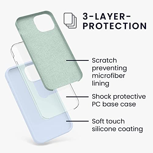 Image of VONZEE Microfiber Logo Cut Cover Compatible for iPhone 13 Case Cushion Liquid Soft Silicone Gel Rubber Phone Cases Non-Slip Full Body Protective Shockproof Back Cover 6.1 inch, Mist Blue