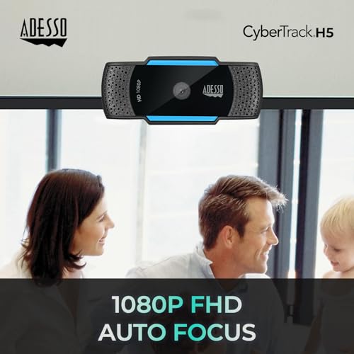 Adesso Cybertrack H5 1080p Hd USB Autofocus Webcam with Microphone, 1920 Pixels X 1080 Pixels, 2.1 Mpixels, Black
