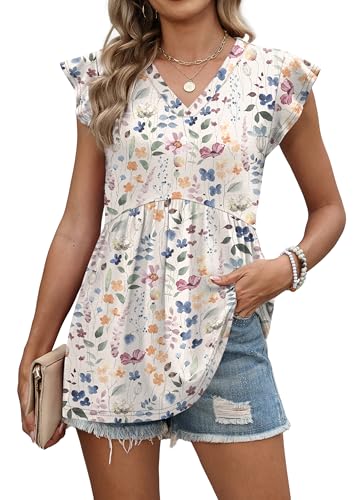 WIHOLL Womens Summer Tops 2026 Babydoll Shirts Ruffle Sleeve Spring Outfits Dressy Casual Blouses - Image 4