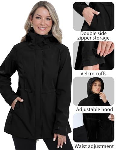 Women's Softshell Jacket Lightweight Waterproof Windbreaker Hooded Fleece Lined Insulated Coat for Outdoor Travel4