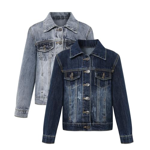 Girls's Jacket Basic Button Down Fitted Long Sleeves Denim Jean Jacket 2-16 Years