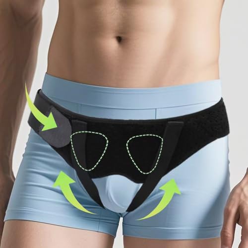 Hernia Belt Truss for Single/Double Inguinal or Sports Hernia, Hernia Support Brace for Men for Women Pain Relief Recovery Strap with 2 Removable Compression Pads Comfortable Material (Black,Large)