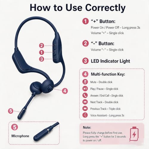 Image of Open-Ear Headphones with Noise-Canceling Mic, Bone Conduction Headphones | AI ENC Noise Cancellation, One-Click Mute, Magnetic Charging, Bluetooth 6.0, Dual Device Connection, for Drivers Learners